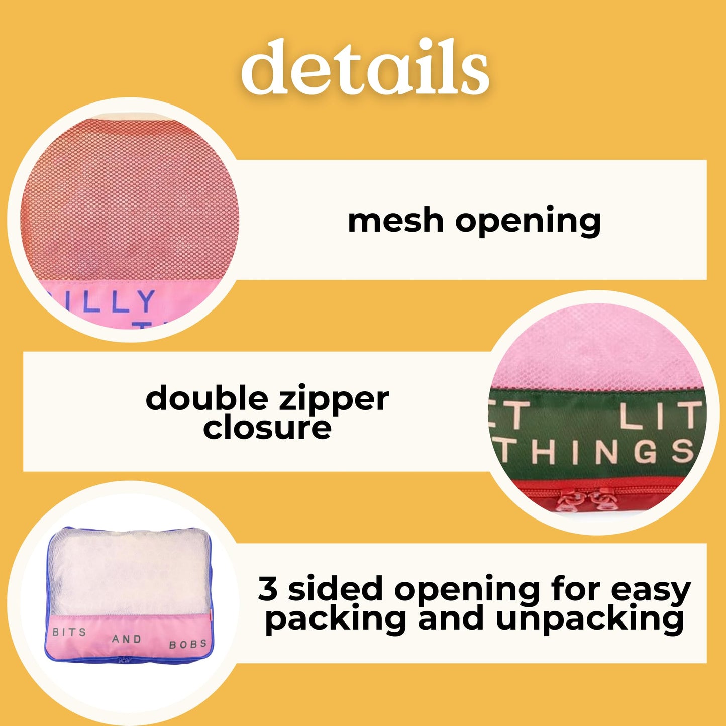 ban.do Getaway Polyester and Mesh Packing Cube Set, Includes 4 Foldable Luggage Organizers in Various Sizes, Bits and Bobs