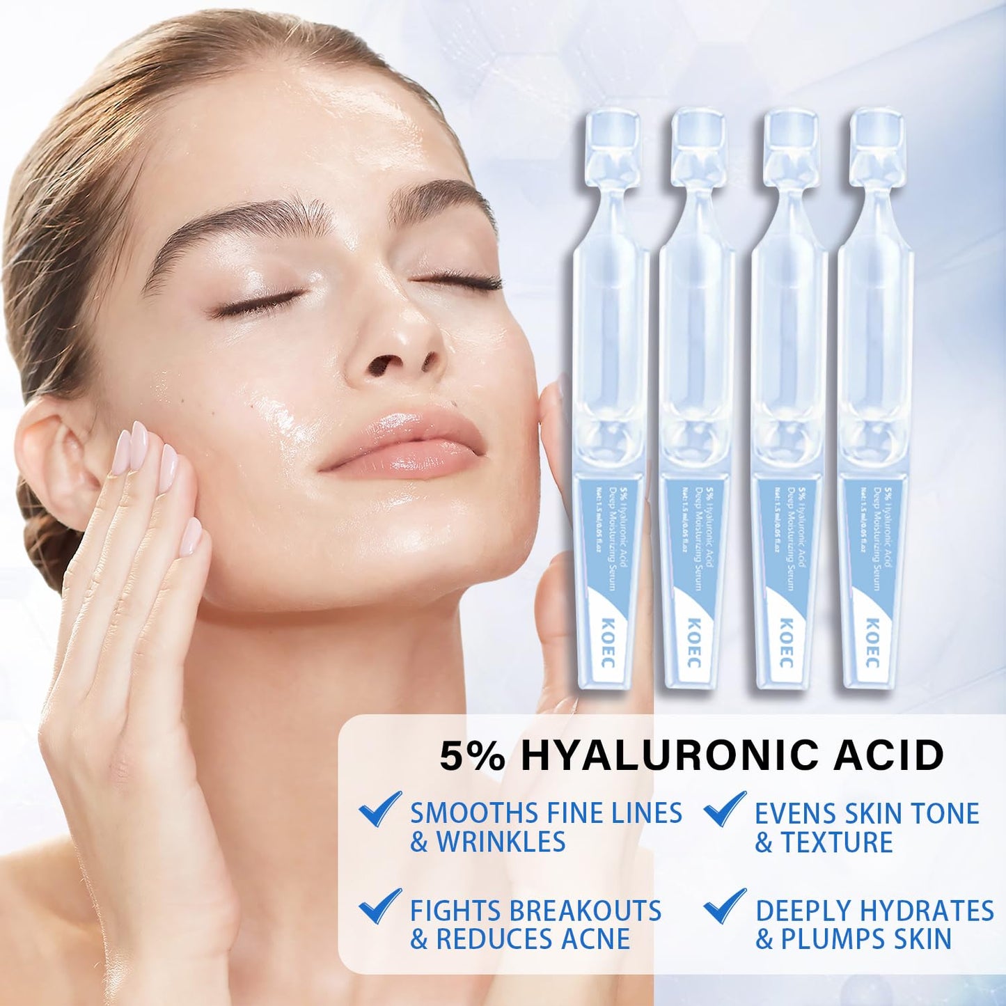 30 Pcs Hyaluronic Acid Serum Vials, Ultra Hydrating 5% Hyaluronic Acid serum Tubes, Hydrating Face Serum for Women Anti Aging, 1.5ml * 30pcs