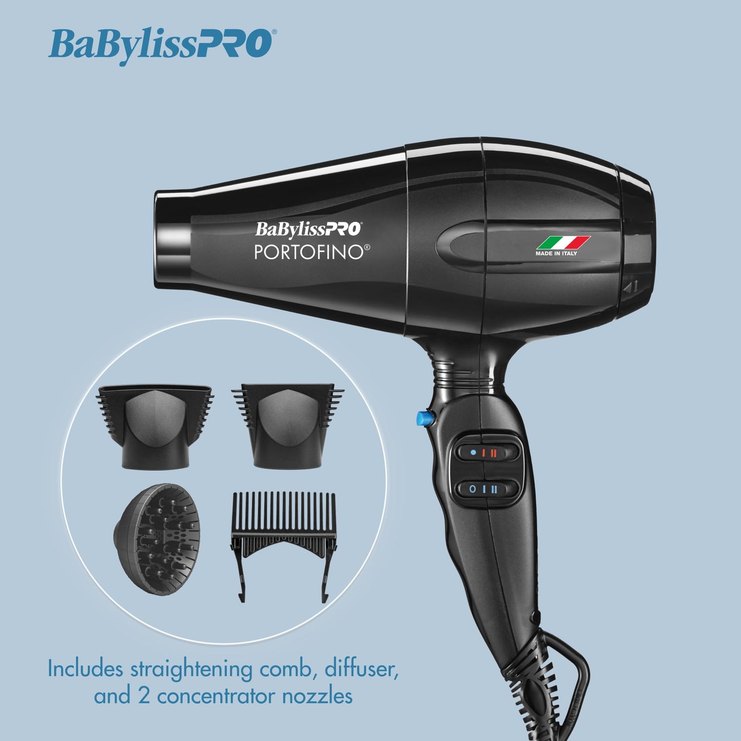 BaBylissPRO Hair Dryer, Nano Titanium Portofino 2000-Watt Blow Dryer, Hair Styling & Appliances, Black, BPOR1