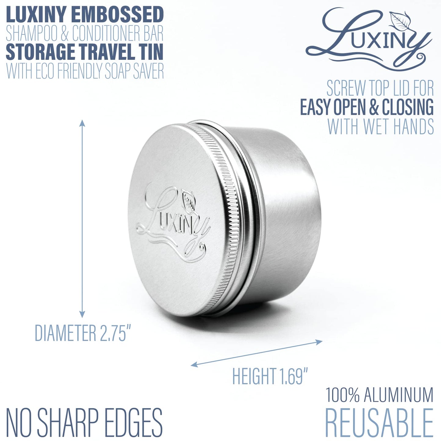 Luxiny Shampoo Bar Holder Tins & Travel Soap Case, with Soap Saver Pad Lift, Helps Bars Last Longer (2 Portable Rust Resistant Containers, 2 Grey Lifts)