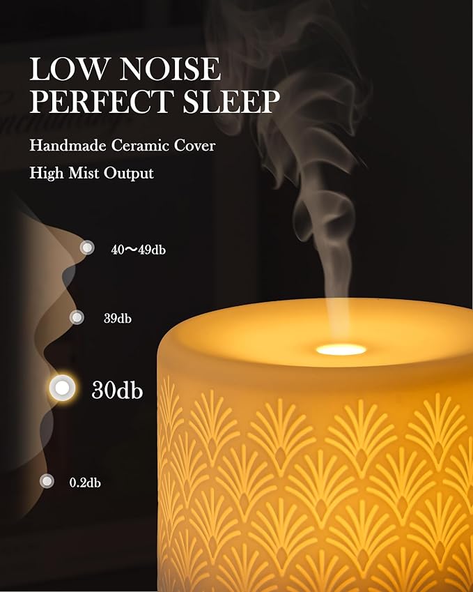 Essential Oil Diffuser, 280ml Aromatherapy Diffuser Ultrasonic Cool Mist Diffuser with Auto Shut-Off,Ceramic Diffuser for Home Office SPA Yoga