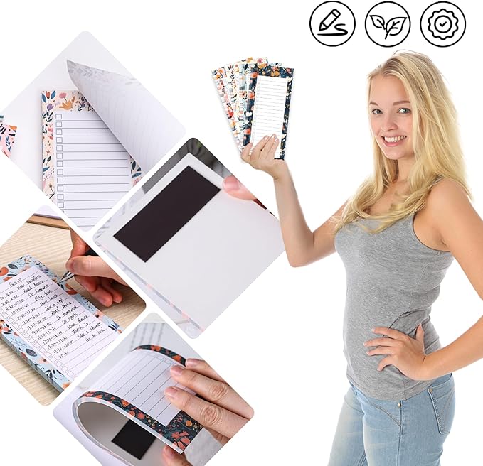 Koogel Magnetic Fridge Notepads, Floral Design, 4 Pack 200 Sheets Grocery List Notepad, 70g Premium Paper, Tear-Off Sheets, Perfect for Daily Schedules, Shopping Lists & Task Management, To-Do List
