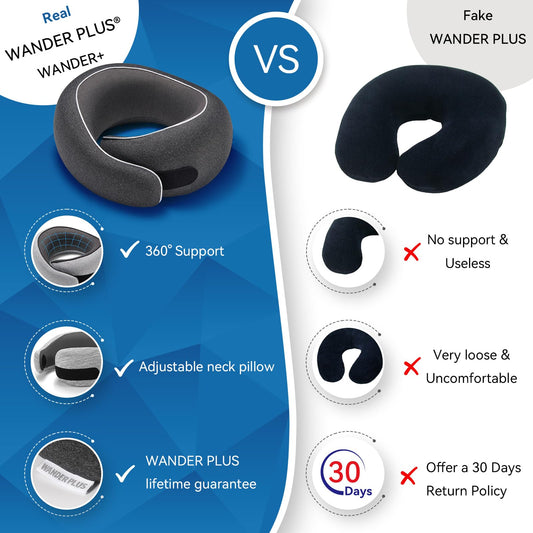 WANDER PLUS® Travel Neck Pillow, Pure Memory Foam Neck Pillow for Airplanes, Comfortable Breathable Cover, 360 Degree Support Ergonomic Design Best for Sleeping Plane Train Travel Essentials Max Black