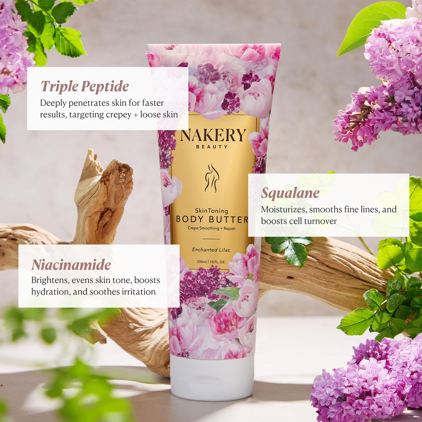 Nakery Skin Toning Body Butter - Firming Body Moisturizer for Women - Peptide Infused Body Cream for Dry & Sagging Skin - Firming Body Cream for Face, Neck, Shoulders, Arms & Legs - Enchanted Lilac