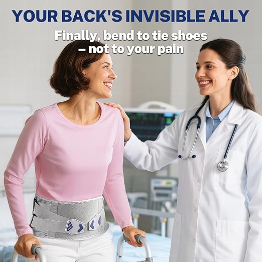 Back Brace for Lower Back Pain Relief, Ergonomic Curved Lumbar Support, Ultra Breathable Knitted Fabric, Adjustable Fit for Under Clothes, Sciatica, Scoliosis, Posture, Lifting, Size L