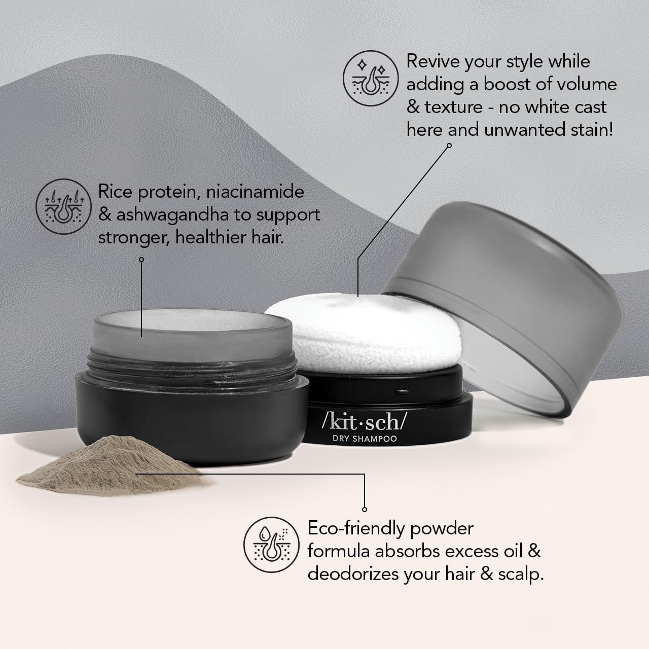 Kitsch Dry Shampoo Powder for Women & Men Dry Shampoo for Dark Hair w/Rice Protein - Unscented, Volumizing, No White Cast, Non Toxic, Non Aerosol, Organic, Paraben & Benzene Free, Travel Size - 8g