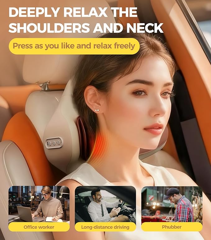 3-in-1 Heated Neck Traction Massage Pillow, Neck Massager for Pain Relief deep Tissue