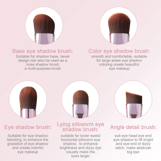 5Pcs Eyeshadow Brush Set, Portable Eye brushes, Premium Eye Makeup Brush, Eyeliner Brush, Angled Brush by YUESHENNAN (pink).