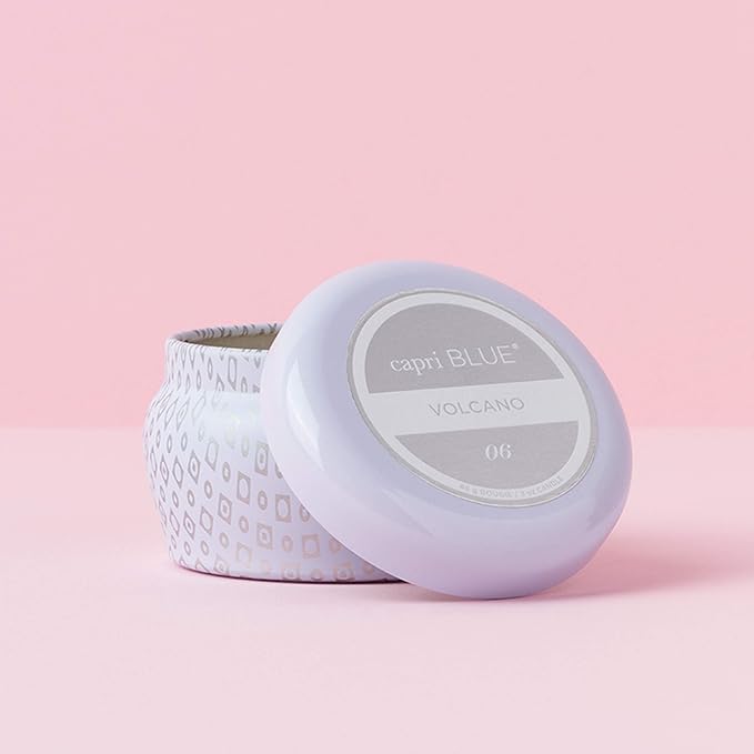 Capri Blue Volcano Scented Mini Tin Candle - Printed Mini Tin Jar Candle - Luxury Candles for Home Scented with Tropical Fruit & Sugared Citrus - Soy Candle Wax Blend - White Candle (3 oz)
