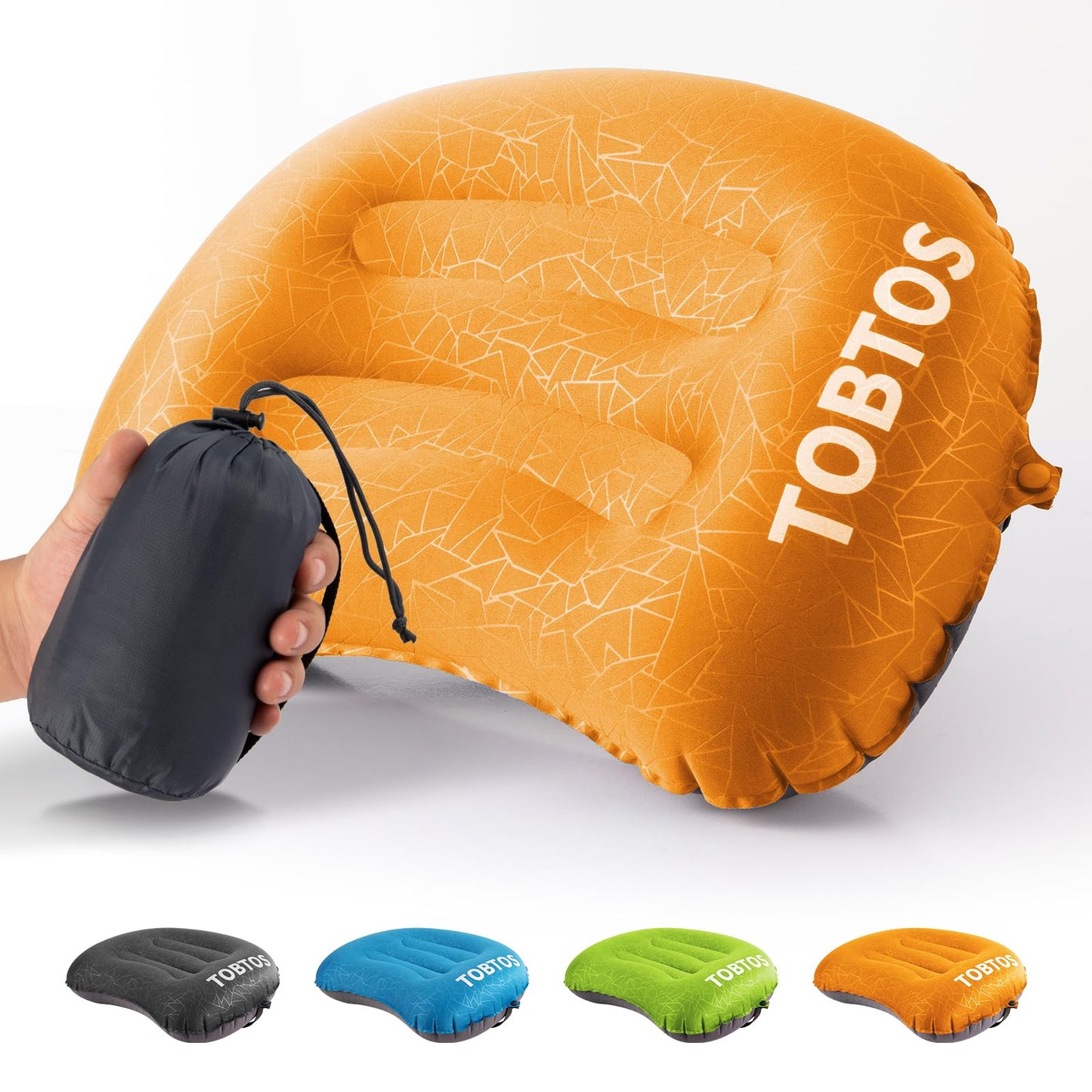 TOBTOS Inflatable Camping Pillow for Camping, Ultralight Backpacking Pillow, Ergonomic Support for Neck & Lumbar, Blow Up Air for Travel, Hiking, Outdoor (Orange)