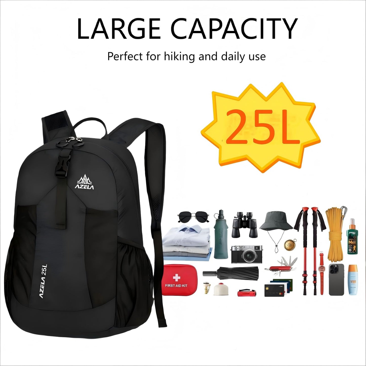 Nastravail Lightweight Packable Backpack 25L Small Lightweight Backpack for Travel Hiking Daypack Foldable Daypack for Women Men Black