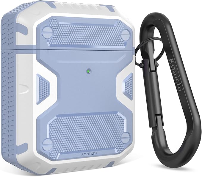 Koaichi Compatible with AirPods Case, Full-Body Rugged Hard Shell Protective Case Cover with Keychain Designed for AirPods 1st & 2nd, Denim Blue/White