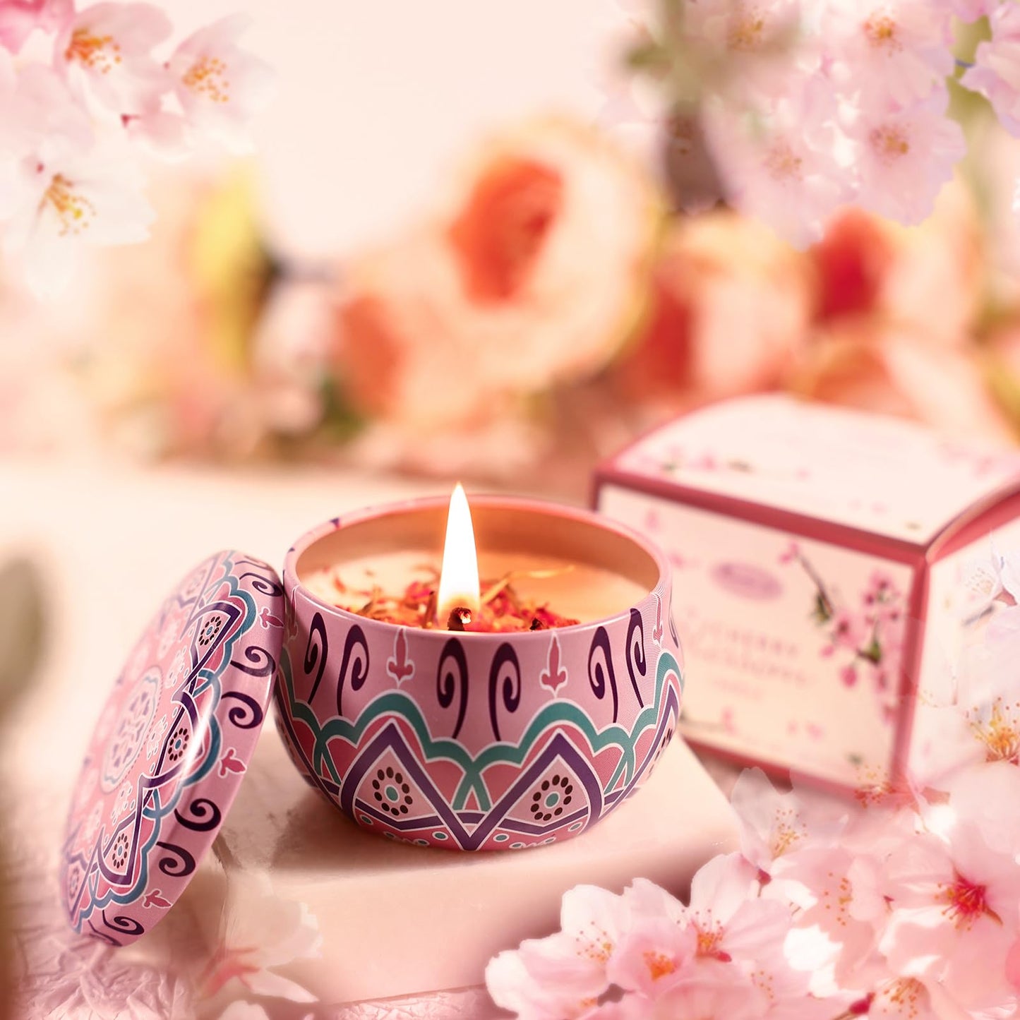 Bath and Body Gift Set for Women - Luxurious Home Spa Gift Set, Japanese Cherry Blossom Scented 7-Piece Set Including Shower Gel, Body Lotion, Bath Oil, Bath Salt, Soap, Bath Bombs, and Candle