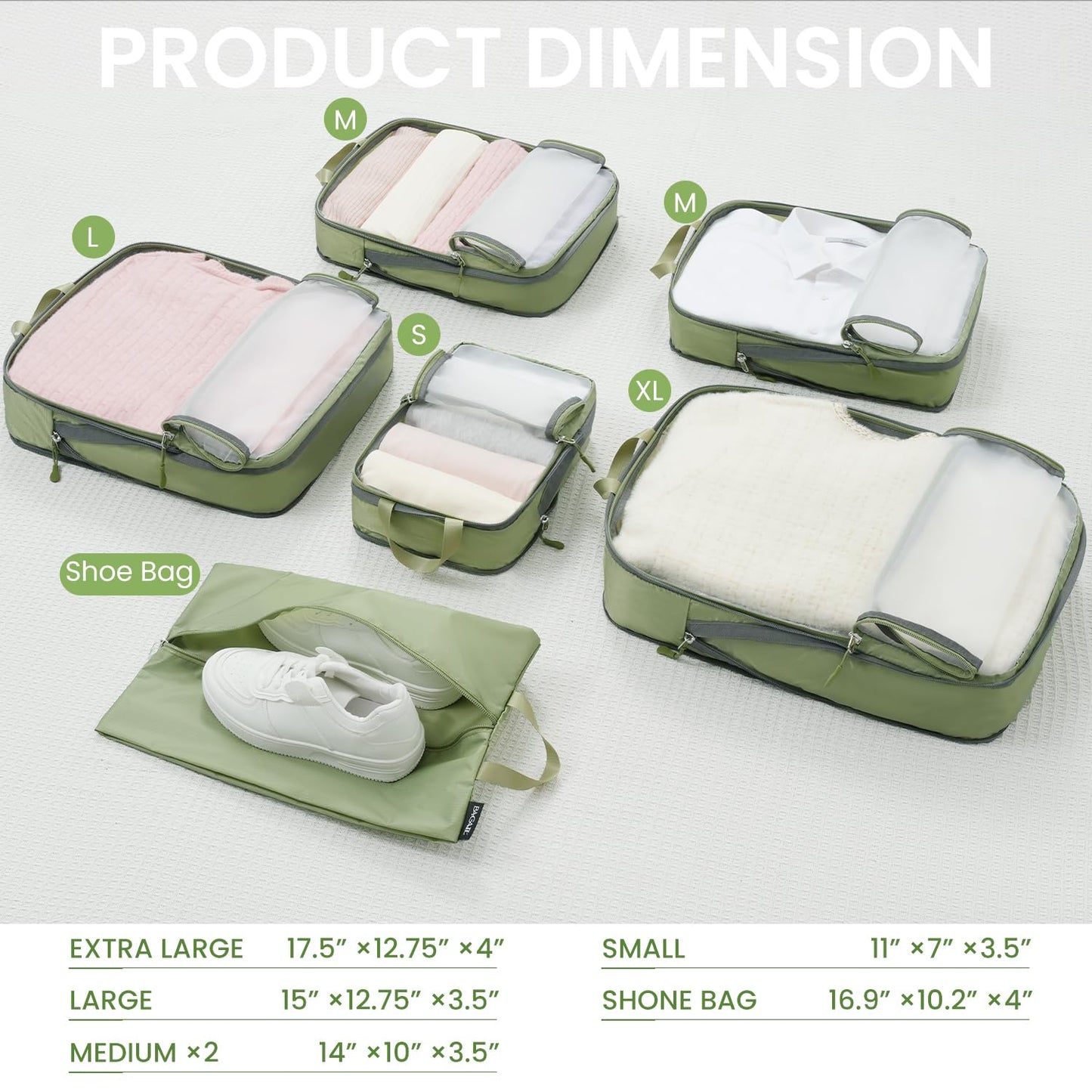 BAGAIL 6 Set Ultralight Compression Packing Cubes Packing Organizer for Travel Accessories Luggage Suitcase Backpack(70D FullMesh Matcha Green)