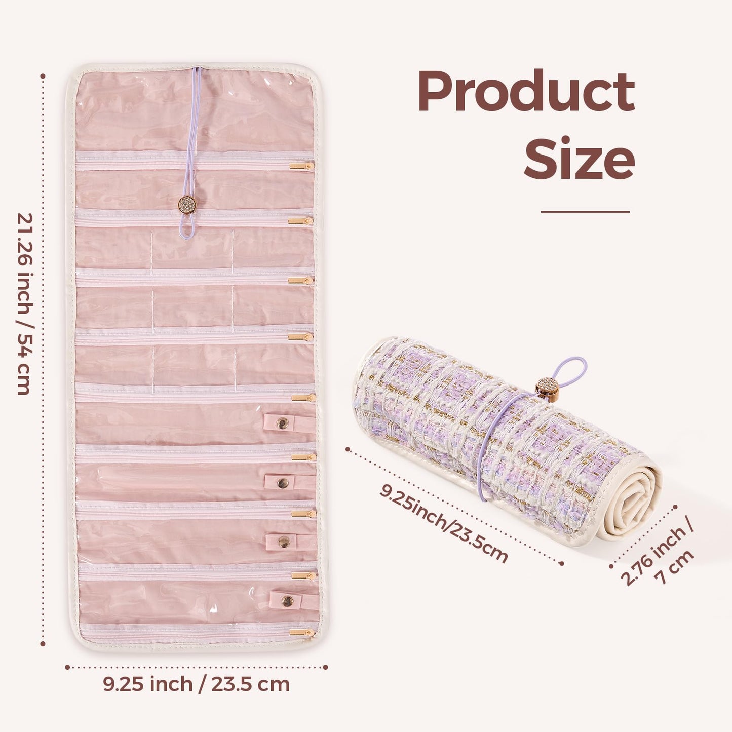 Travel Jewelry Organizer Roll with Zippered Pockets | Tangle-Free Portable Jewelry Storage Case for Women | Holder for Necklaces, Earrings, Rings, Bracelets