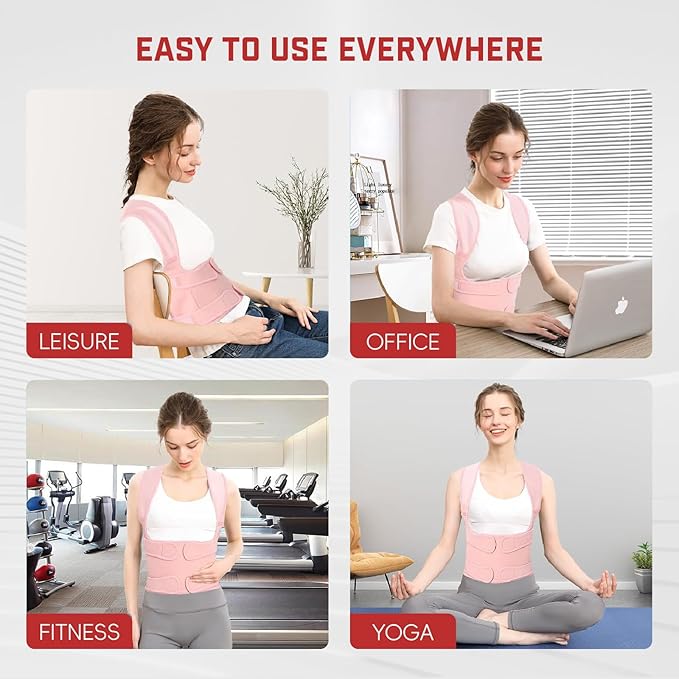 Back Brace Posture Corrector for Women & Men, Adjustable Shoulder Straightener with Full Back Support, Relief for Lower & Upper Back Pain, Hunchback & Scoliosis (Pink, Medium)