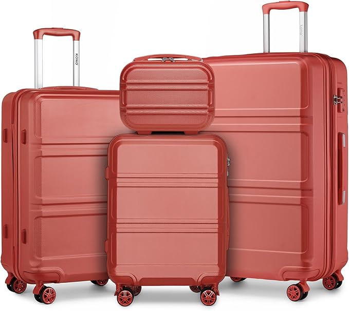 Kono 4 Piece Luggage Sets Expandable(only 28") Lightweight with Spinner Wheels TSA Lock Hardside Travel Rolling Suitcases 20in 24in 28in Carry on and 12in Mini Cosmetic Case Coral Pink