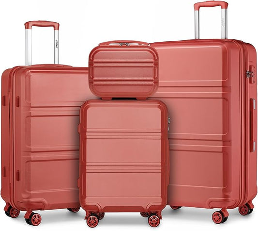 Kono 4 Piece Luggage Sets Expandable(only 28") Lightweight with Spinner Wheels TSA Lock Hardside Travel Rolling Suitcases 20in 24in 28in Carry on and 12in Mini Cosmetic Case Coral Pink