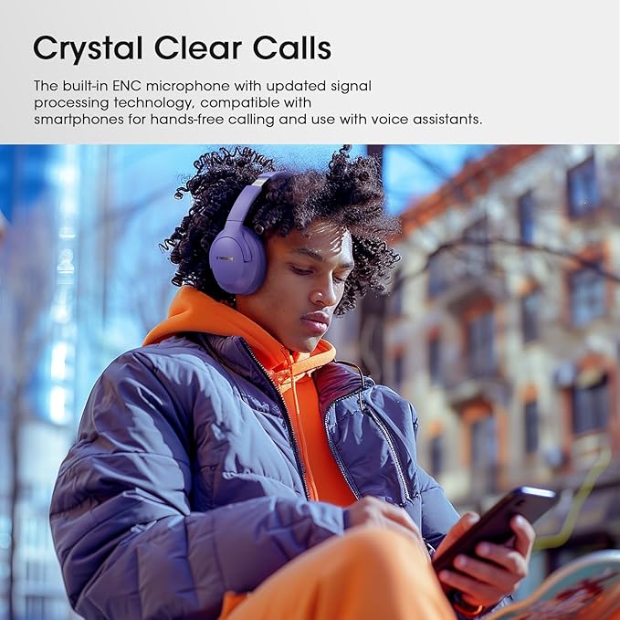 Bluetooth Headphones Over Ear, 80H Playtime Wireless Headphone with 3 EQ Modes, Built-in Mic, Deep Bass, HiFi Stereo Foldable Wireless Headset for iPhone PC Travel Workout Office (Purple)