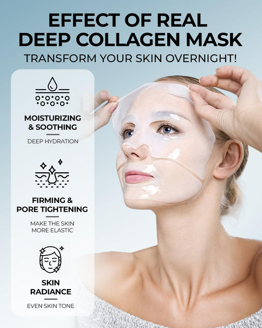 Wokatta 6 Pack Bio-Collagen Face Mask, Hydrating Overnight Masks, Anti-Wrinkle Face Lifting Mask for Elasticity, Pore Minimizing, Firming, Moisturizing, Real Collagen/Korean Skin Care