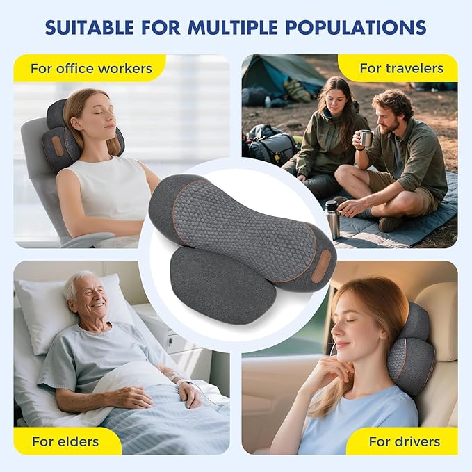 3-in-1 Neck Massager Pillow with Heating and Cervical Traction - Deep Tissue Massage for Pain Relief, Ergonomic Shoulder Massage Pillow, Neck Hump Corrector Ideal Gift for Women and Men