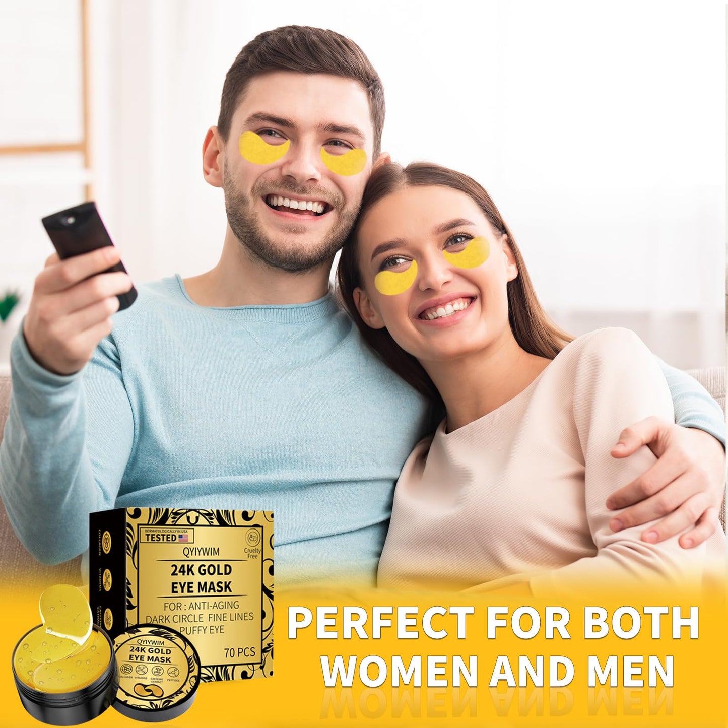 Qyiywim Under Eye Patches 70PCS, 24K Gold Eye Patches for Puffy Eyes Treatment, Under Eye Masks for Dark Circles and Puffiness, Non-Irritating Eye Mask Skincare, Eyes Bags Treatment, Eye Gel Pads