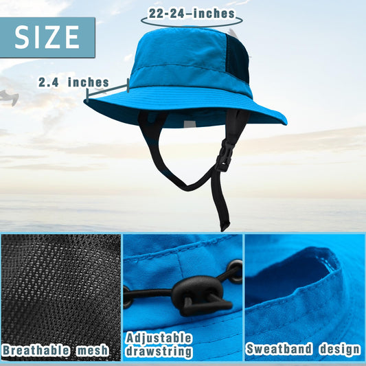 Seektop Surf Bucket Hat with UPF 50+ UV Protection, Waterproof Sun Hat with Adjustable Chin Strap for Surfing, Water Sports Blue