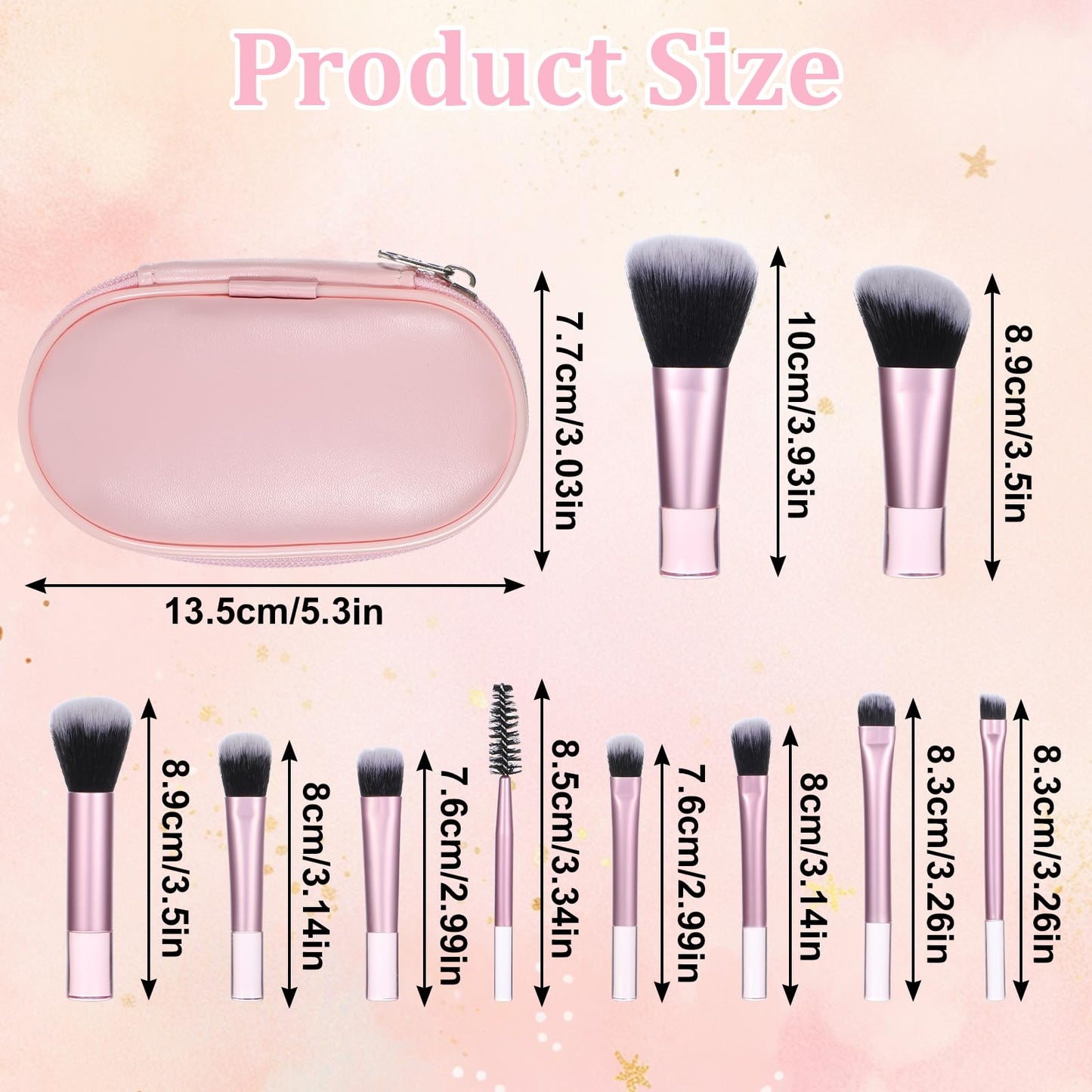 10 Pcs Mini Travel Makeup Brush Set With Pouch Pink Portable Travel Size Makeup Brushes Professional Cosmetic Brush Travel Essentials kits for Women Girls Brush Blush Powder Eye Shadow