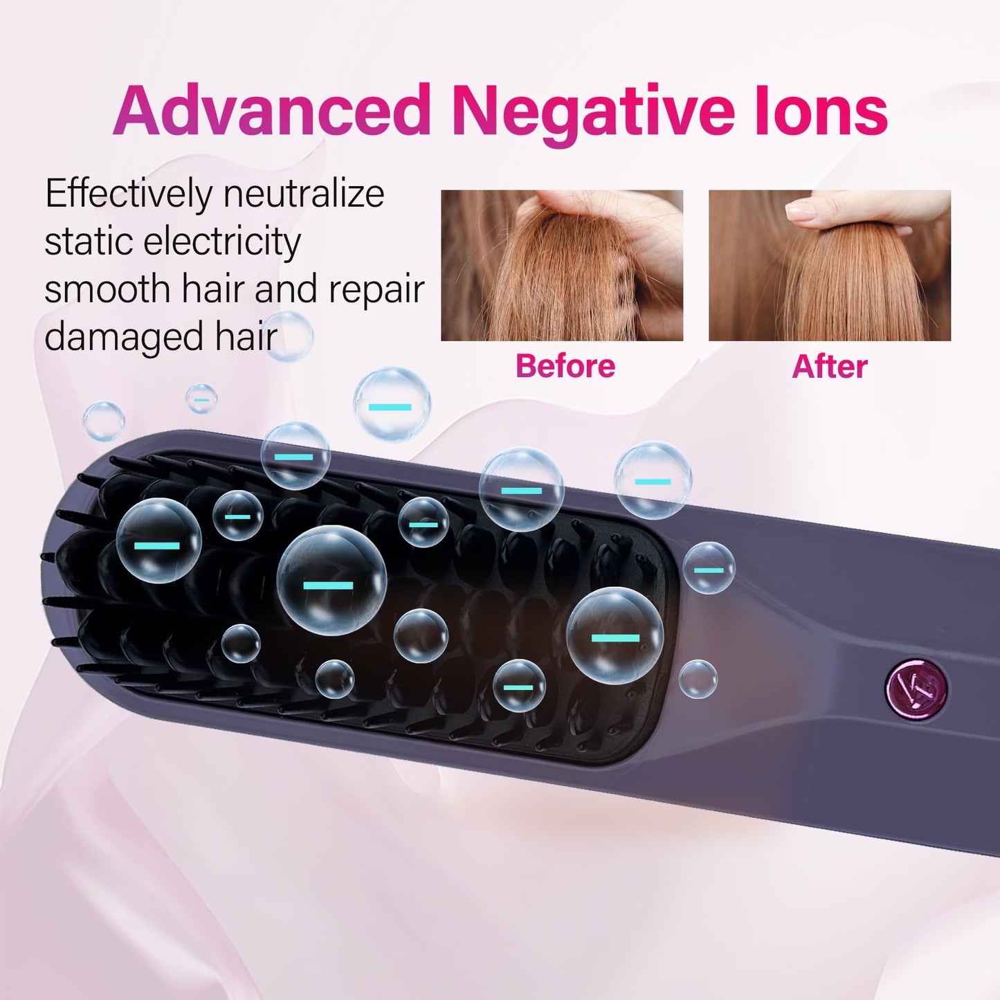 Cordless Hair Straightener Brush Hot Comb Hair Straightening Iron Wireless Hot Combs, Anti Burn for Natural Black Hair Beard Wigs Wonmen Gifts - Purple