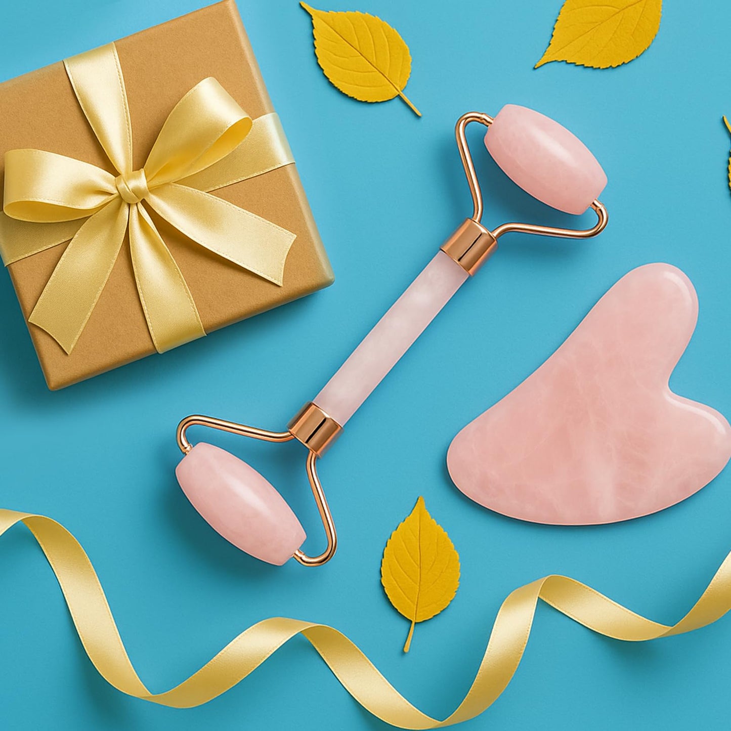 BAIMEI Jade Roller & Gua Sha, Face Roller, Facial Beauty Roller Skin Care Tools, Self Care Gift for Men Women, Massager for Face, Eyes, Neck, Relieve Fine Lines and Wrinkles - Rose Quartz