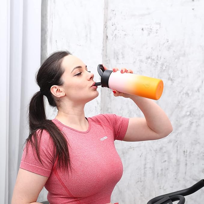 BJPKPK Insulated Water Bottles with Straw Lid, 22oz Cold & Hot Thermo, Stainless Steel Metal Water Bottle with 3 Lids, Reusable Thermo, Cups, Mugs for Daily Use-Ocean Dream