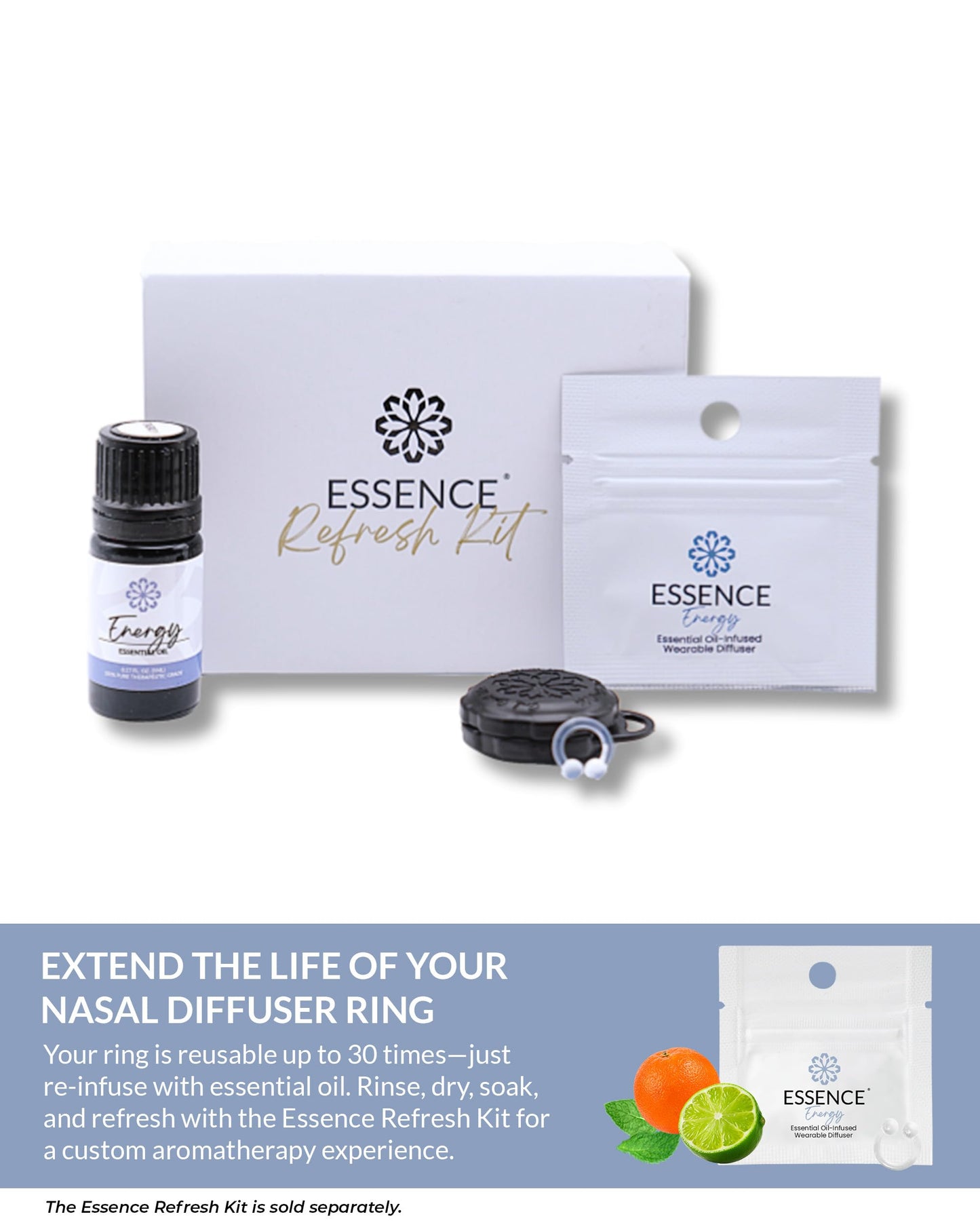 Essence Wearable Aromatherapy Nasal Diffuser – Energy Blend Essential Oil Nose Ring – Personal Scent Clip for Travel, Work & Everyday Use – Made in USA (3 Pack)
