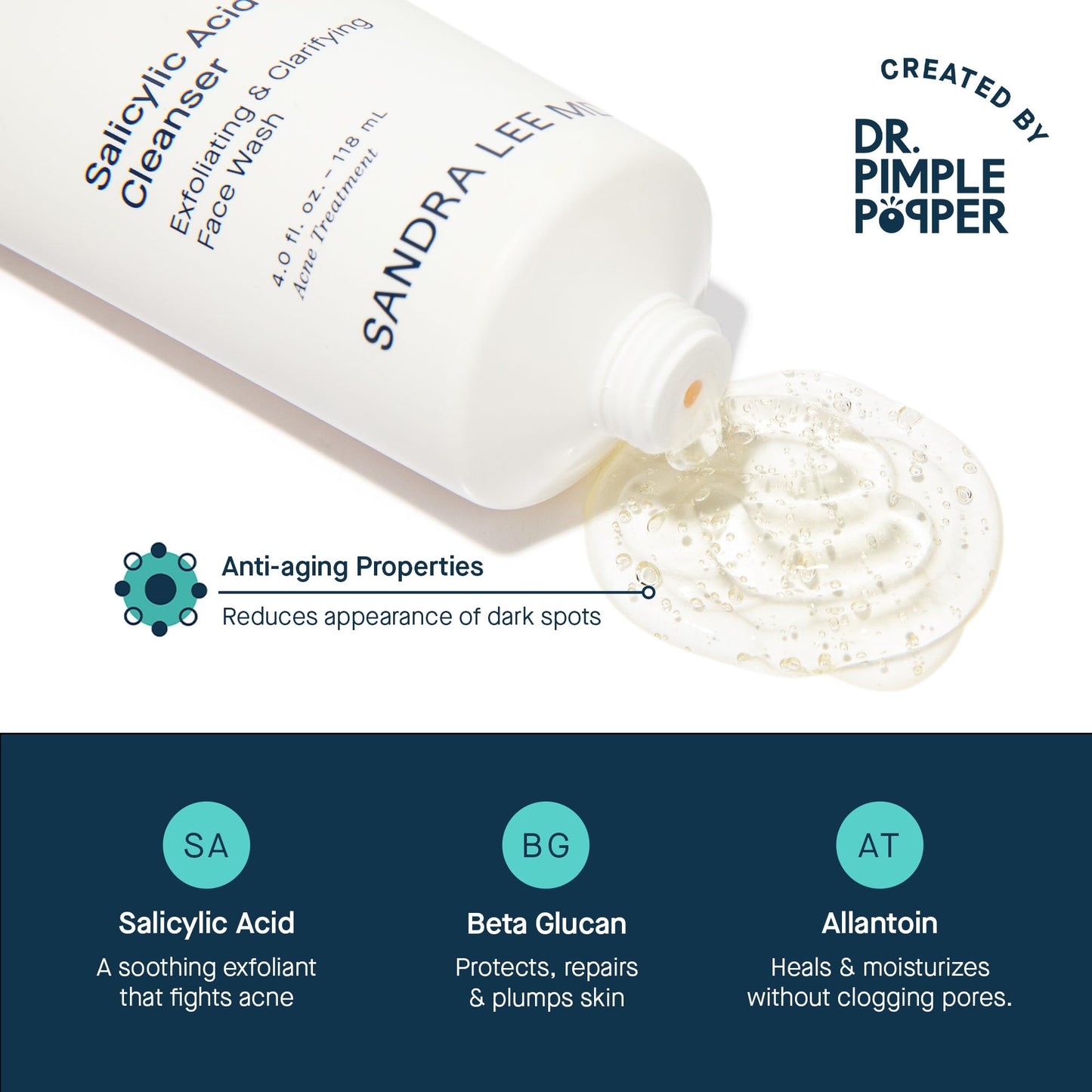 SLMD by Dr. Pimple Popper - Salicylic Acid Cleanser (2 fl oz) Exfoliating Gel Cleanser Face Wash Acne-Prone Skin - Face Wash Helps Reduce the Appearance of Blackheads & Whiteheads