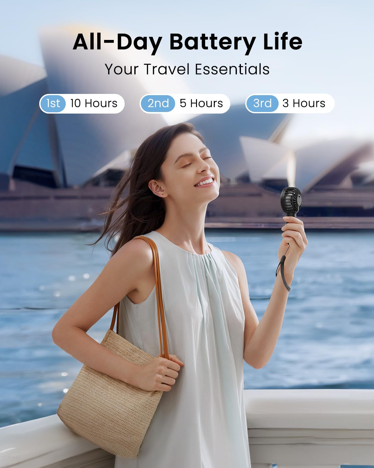 Gaiatop Mini Portable Handheld Fan, 3 Speed Powerful Battery Operated, Small USB Rechargeable Personal Fan for Makeup Eyelash, Camping Beach Airplane Travel Essentials for Women Girls