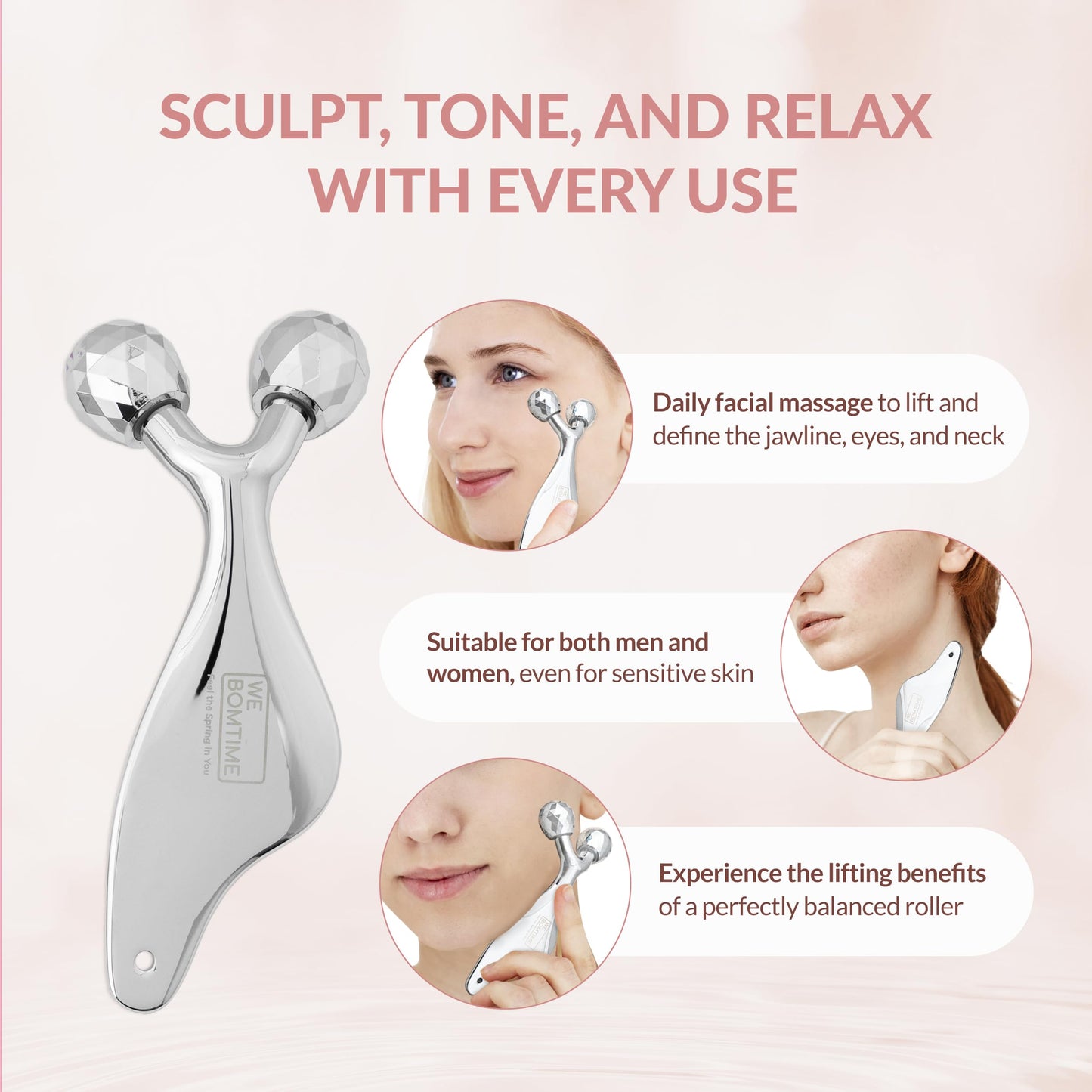 WEBOMTIME 2-in-1 Face Roller and Gua Sha Tool with Strap and Gift Pouch for Face Neck and Eye for Puffy Eyes – Cooling Facial Massager for Jawline Sculpting and Self Care