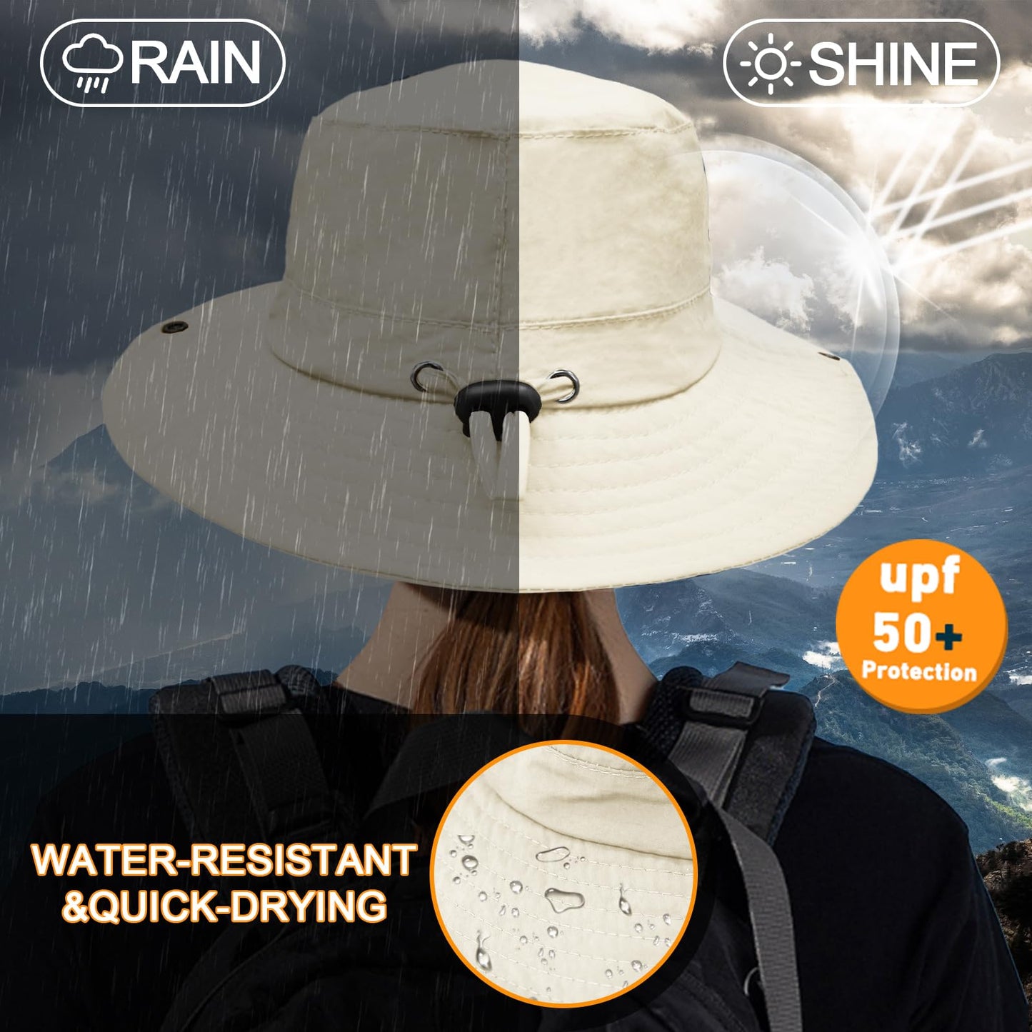 Sun Hats for Men Women Fishing Hat UPF 50+ Quick Dry Foldable Bucket Hat Adjustable Safari Hat for Beach Hiking Beige