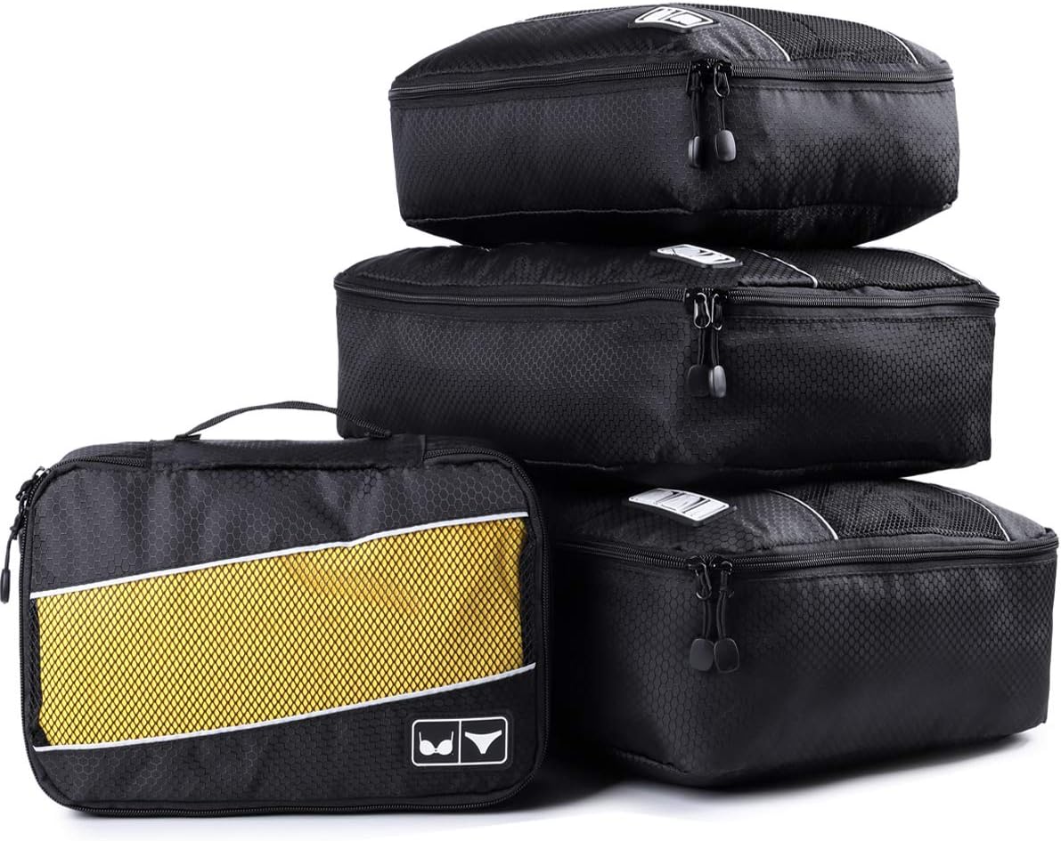 4 Set Packing Cubes, Various Sizes Travel Luggage Bags Organizers (Black)