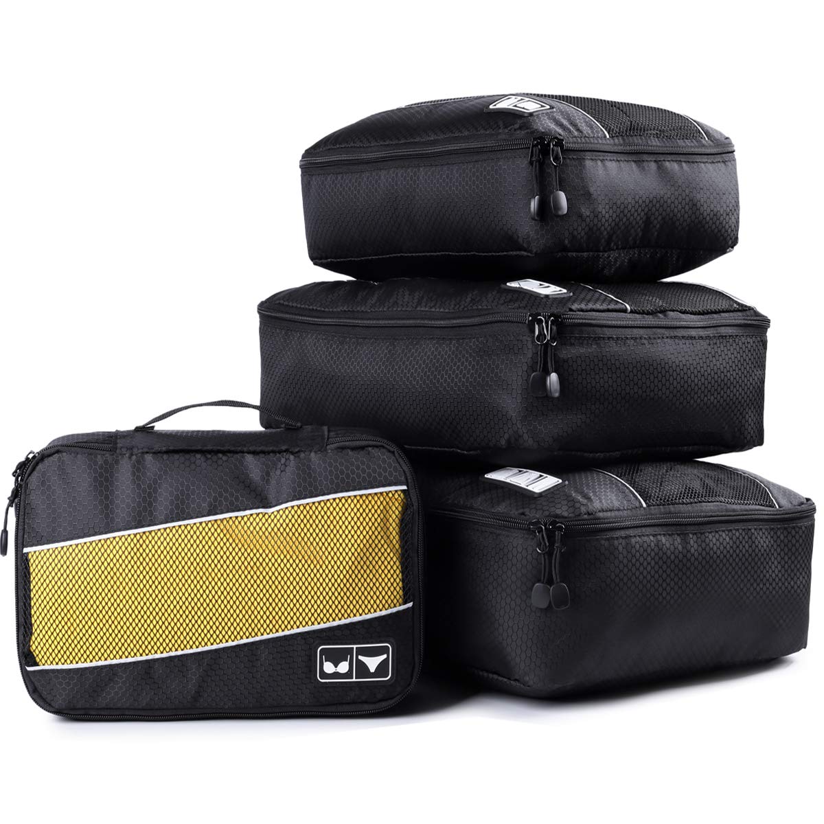 4 Set Packing Cubes, Various Sizes Travel Luggage Bags Organizers (Black)