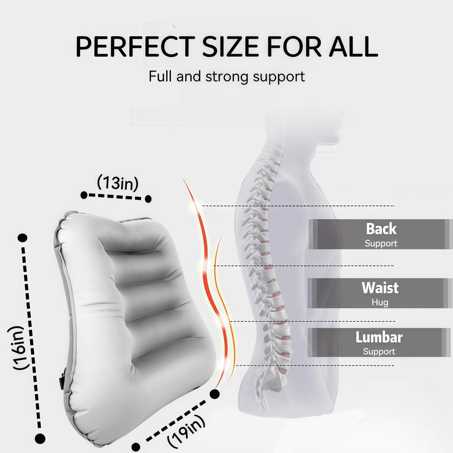 Inflatable Lumbar Support Pillow for Travel Seat and Office Chair, Back Support Pillow for Airplane Travel and Car, Lumbar Pillow for Lower Back Pain Relief and Improve Posture, Easy to Carry - Grey