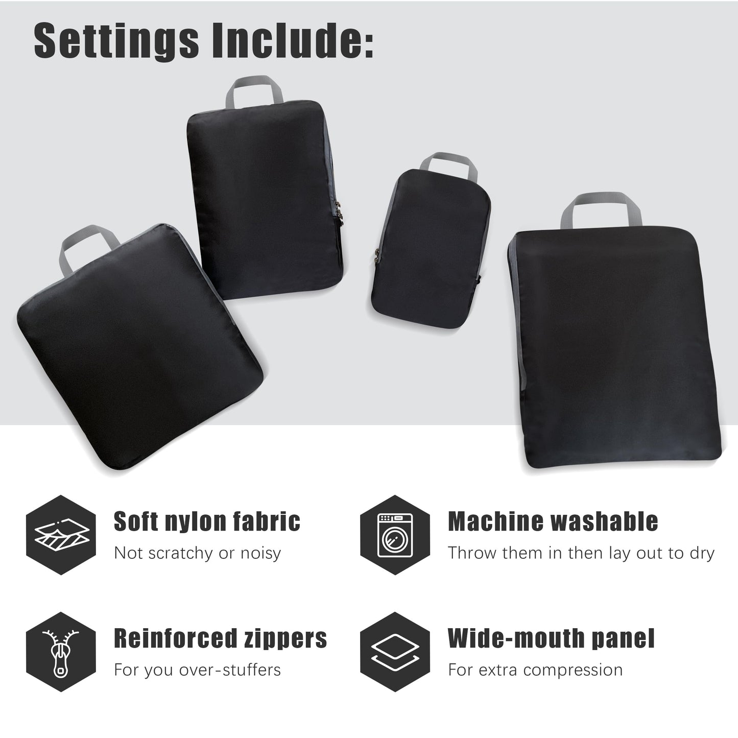 PANDA JOYS 4 Set Compression Packing Cubes Travel - Travel Accessories Expandable Packing Organizers for Carry On - Essentials Luggage Bags - Black