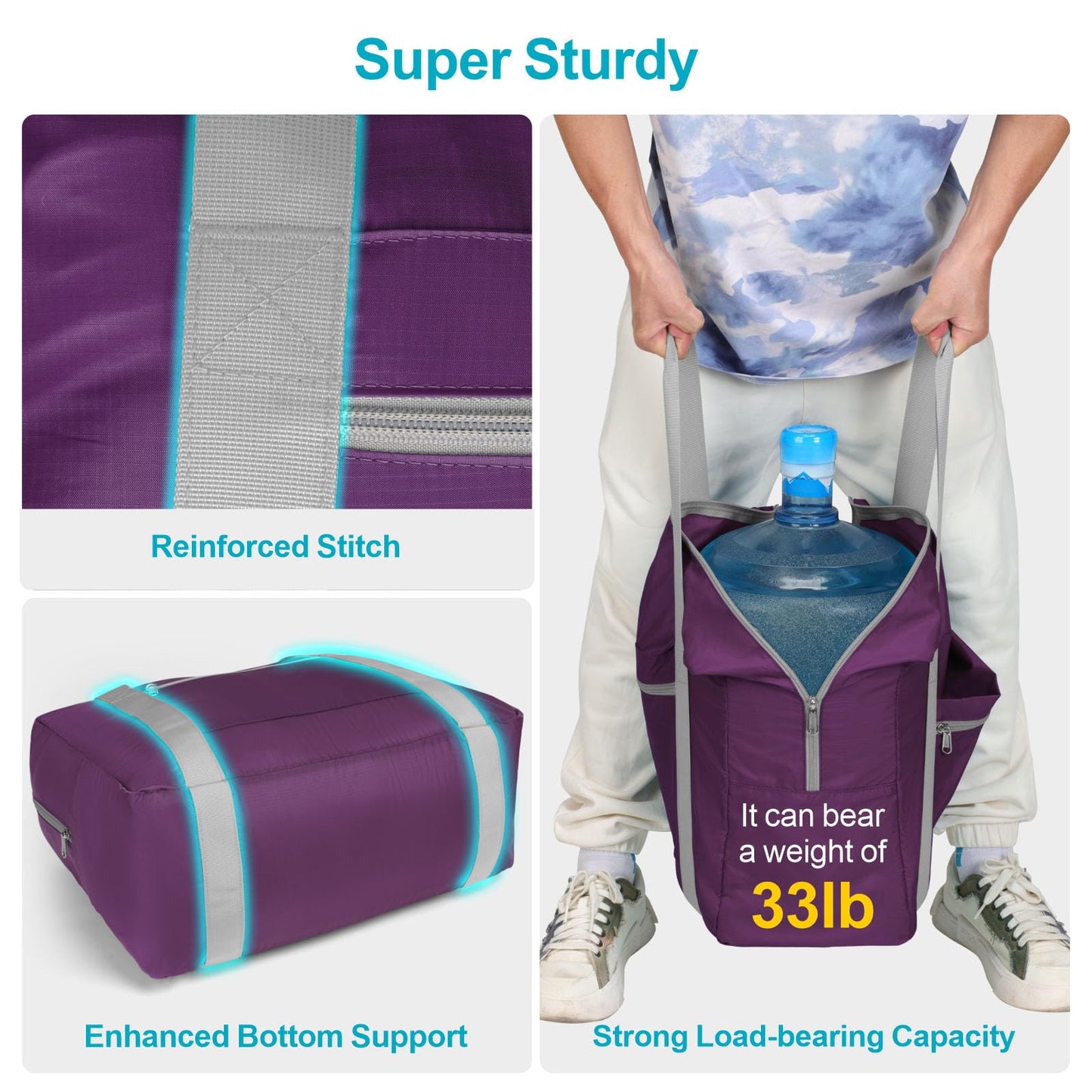 Cambond Spirit Airlines Personal Item Bag 18x14x8-30L Carry on Personal Item Travel Bags for Short Trip, Lightweight Compact Underseat Foldable Travel Duffel Bags, Purple