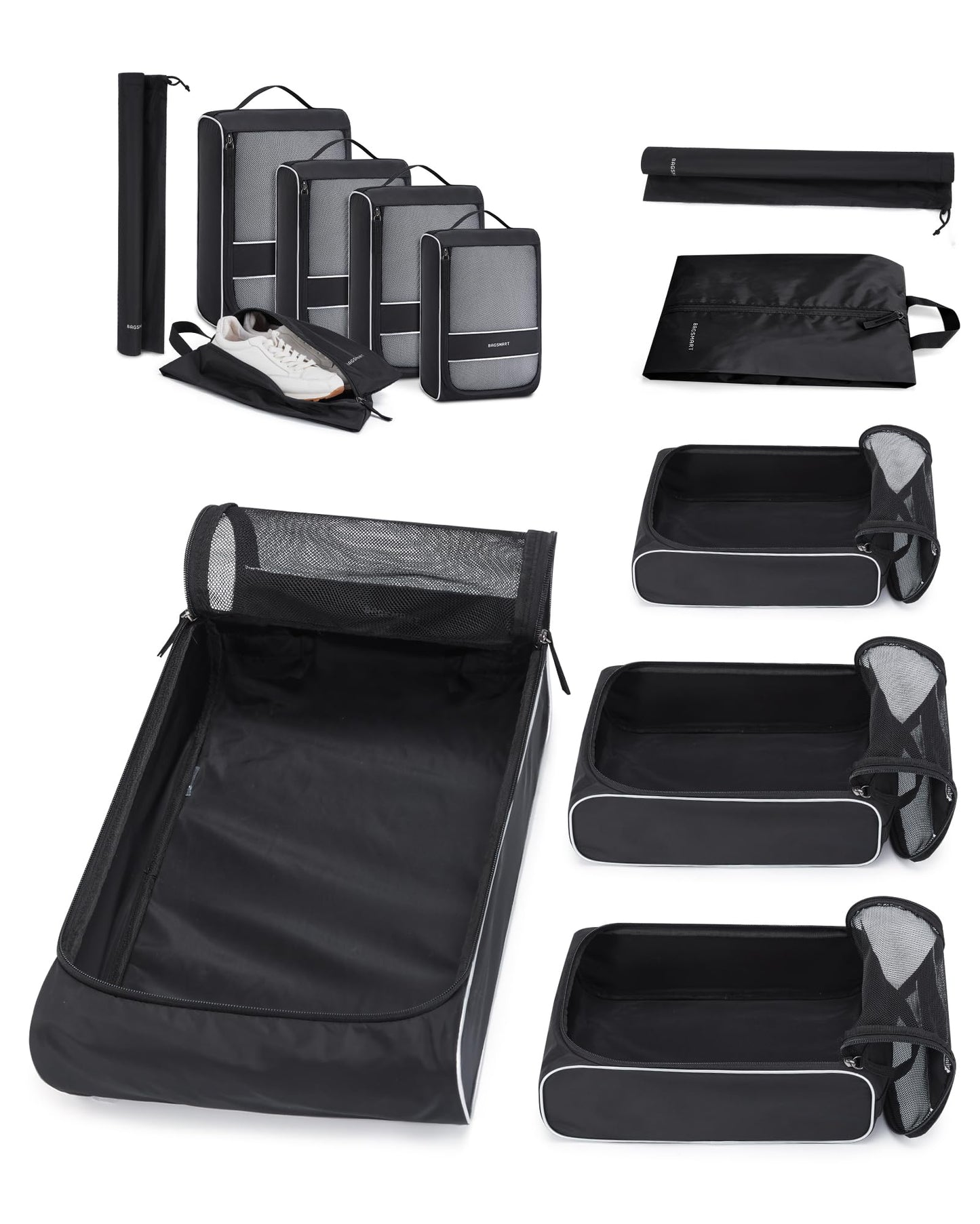 BAGSMART Keep Shape Packing Cubes - 6 Set Travel Organizer Bags, Lightweight Suitcase Organizer with Breathable Mesh, Cruise Ship Essentials, Black