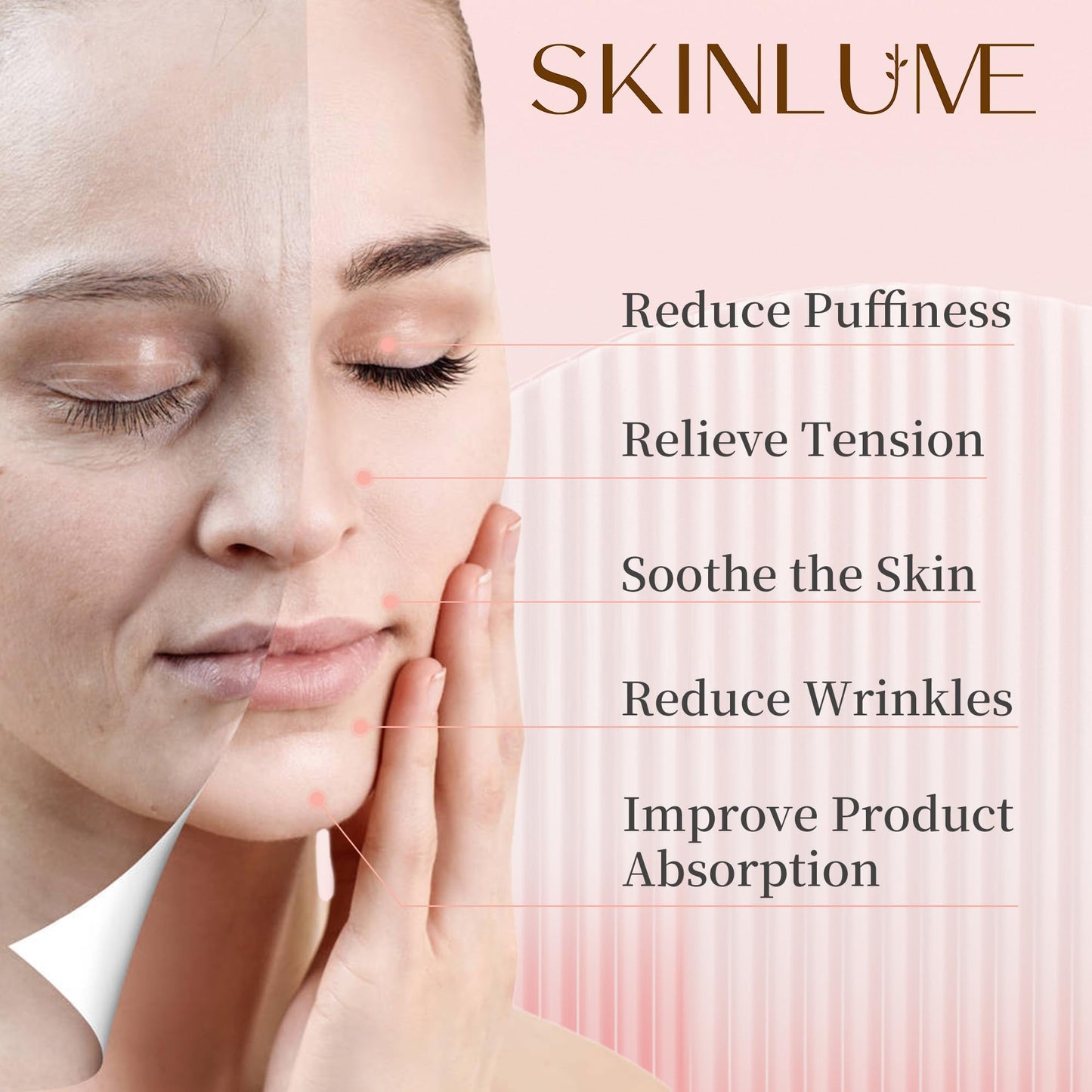 SkinLume Jade Roller Gua Sha Facial Tool - for Face Neck Eye Jawline, Reduce Puffiness and Tension, Gift Set for Men Woman 100% Natural Jade Stone (Pink)