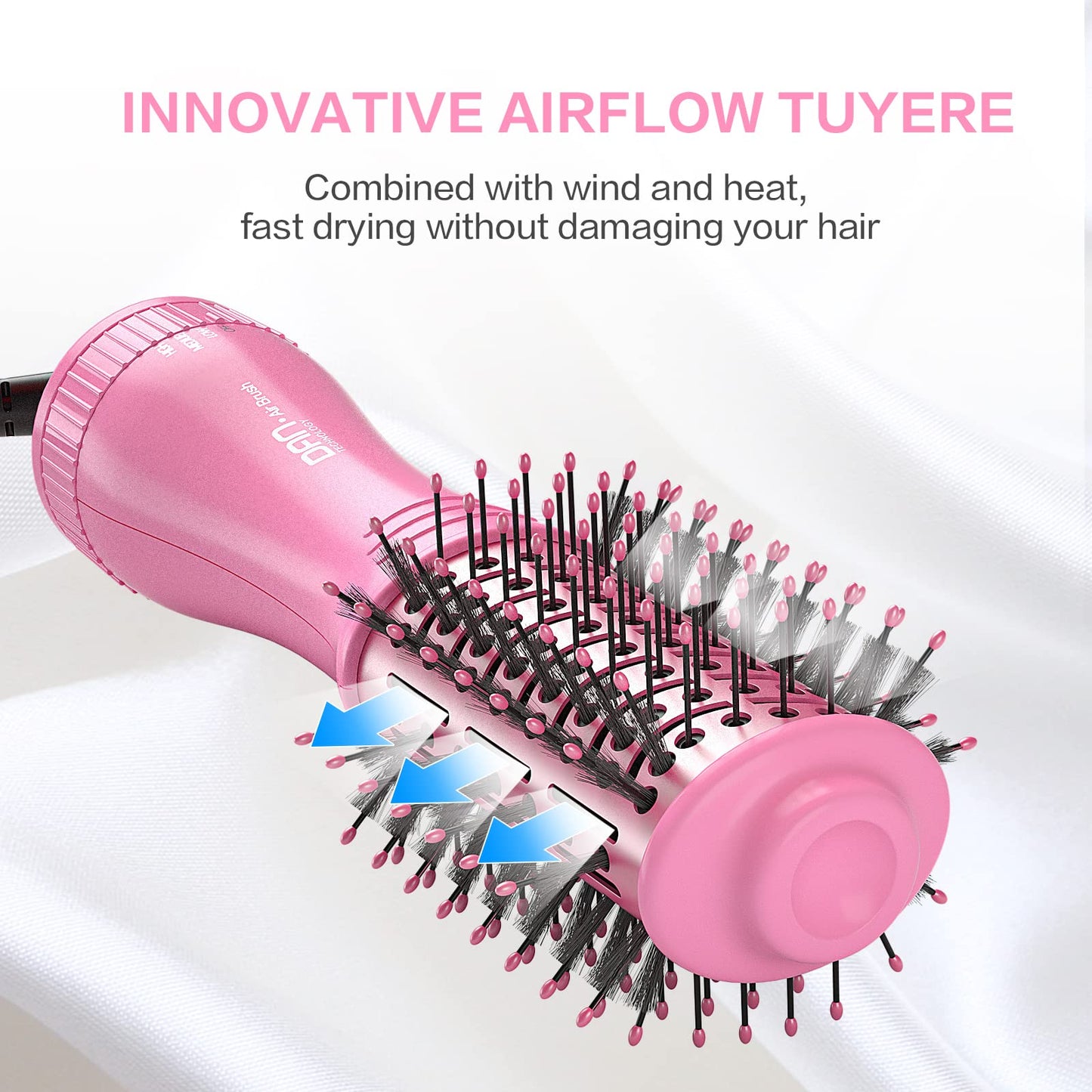 Dan Technology Blow Dryer Brush Hair Dryer Brush Hot Air Blowout Brush 120V 3 Speeds Oval Shape Volumizer Straightener Brush Faster Drying Mini Size Lightweight (Pink)