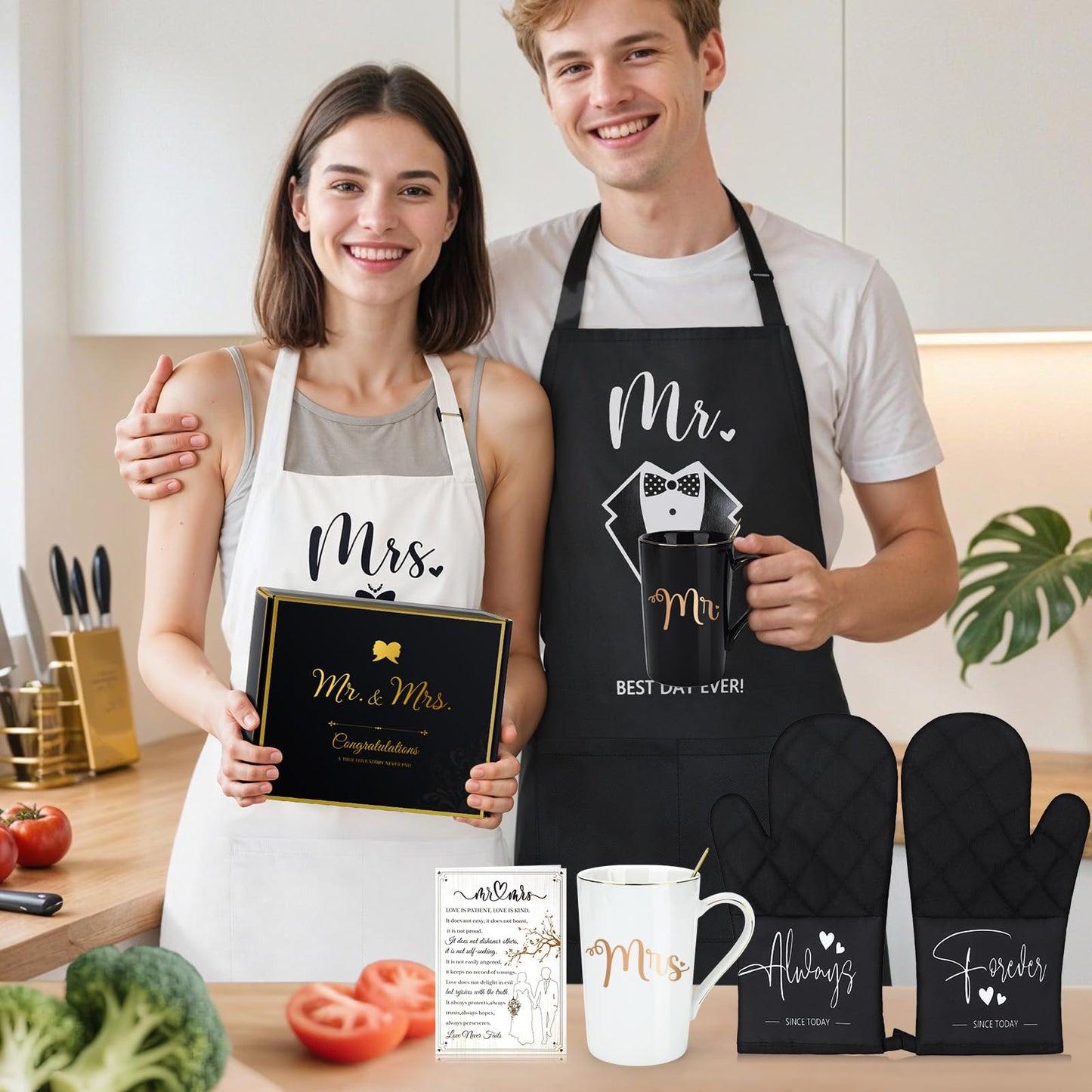 Wedding Gifts for Couples 2025 Bridal Shower Gift for Bride To Be Engagement Gifts for Couples Newlyweds His and Hers Mr and Mrs Gift for Anniversary Marriage Matching Couple Stuff Basket with Aprons