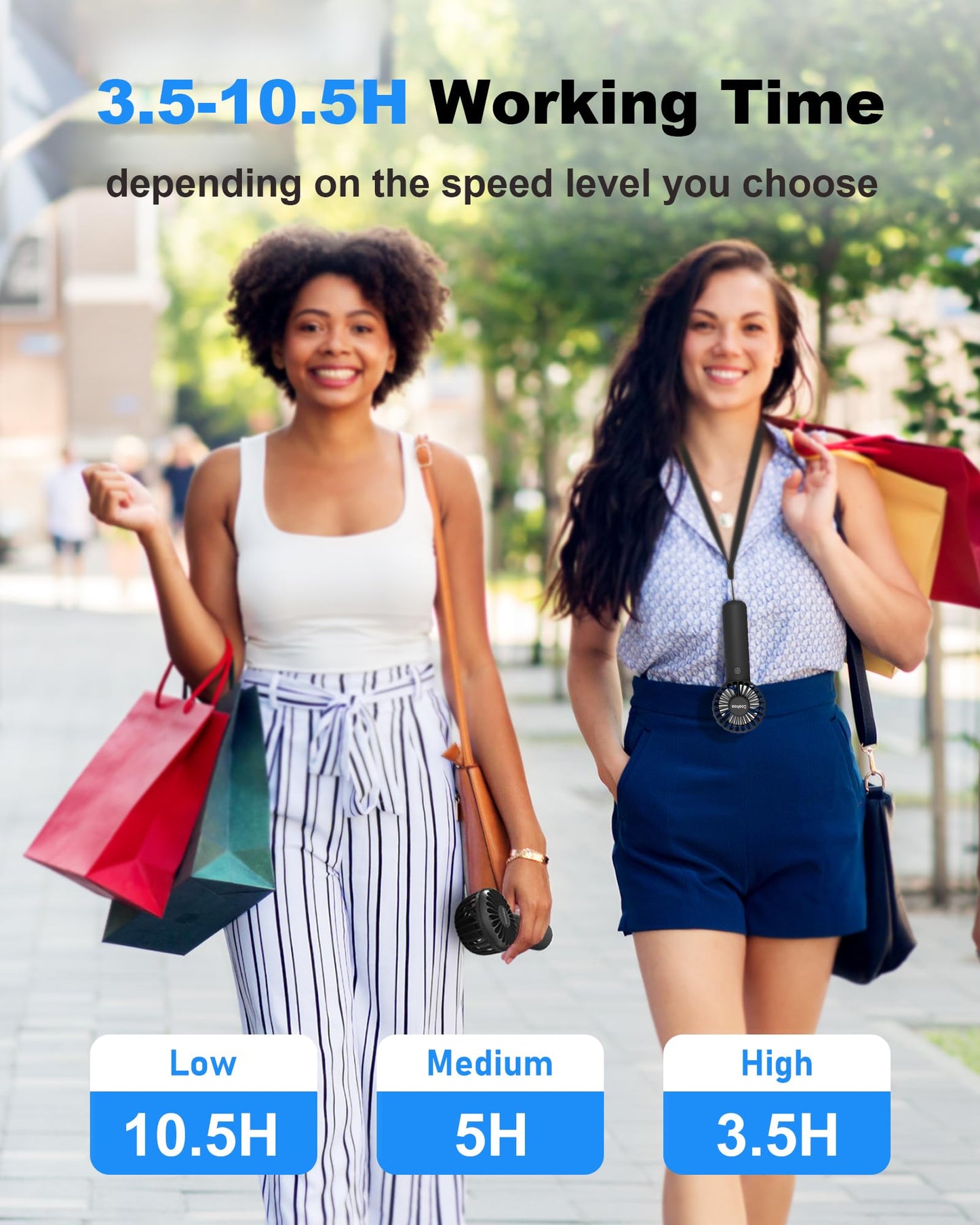 Coohea Mini Handheld Fan, Small Cute Design, 3 Powerful Speeds, USB Rechargeable Battery Operated, Personal Portable Fan with Base & Lanyard, for Eyelash Makeup Travel Beach Office Desk, Black