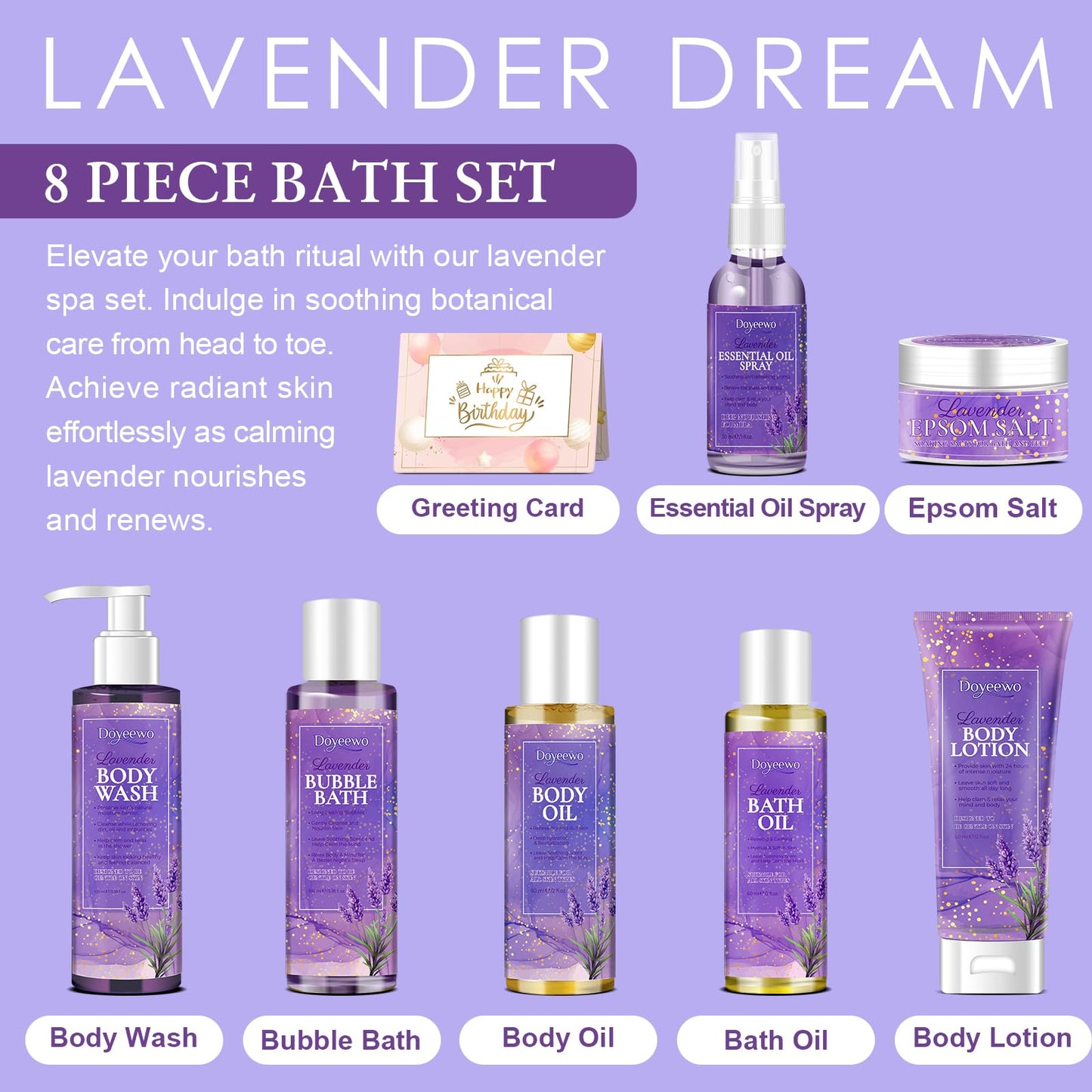 Spa Bath Body Care Wash Christmas Gifts Baskets for Women,Relaxation Calming Lavender Spa Set Home Relaxing Self Care Shower Kit Birthday Valentines Stocking Stuffers Gifts for Women Mom Wife Sister