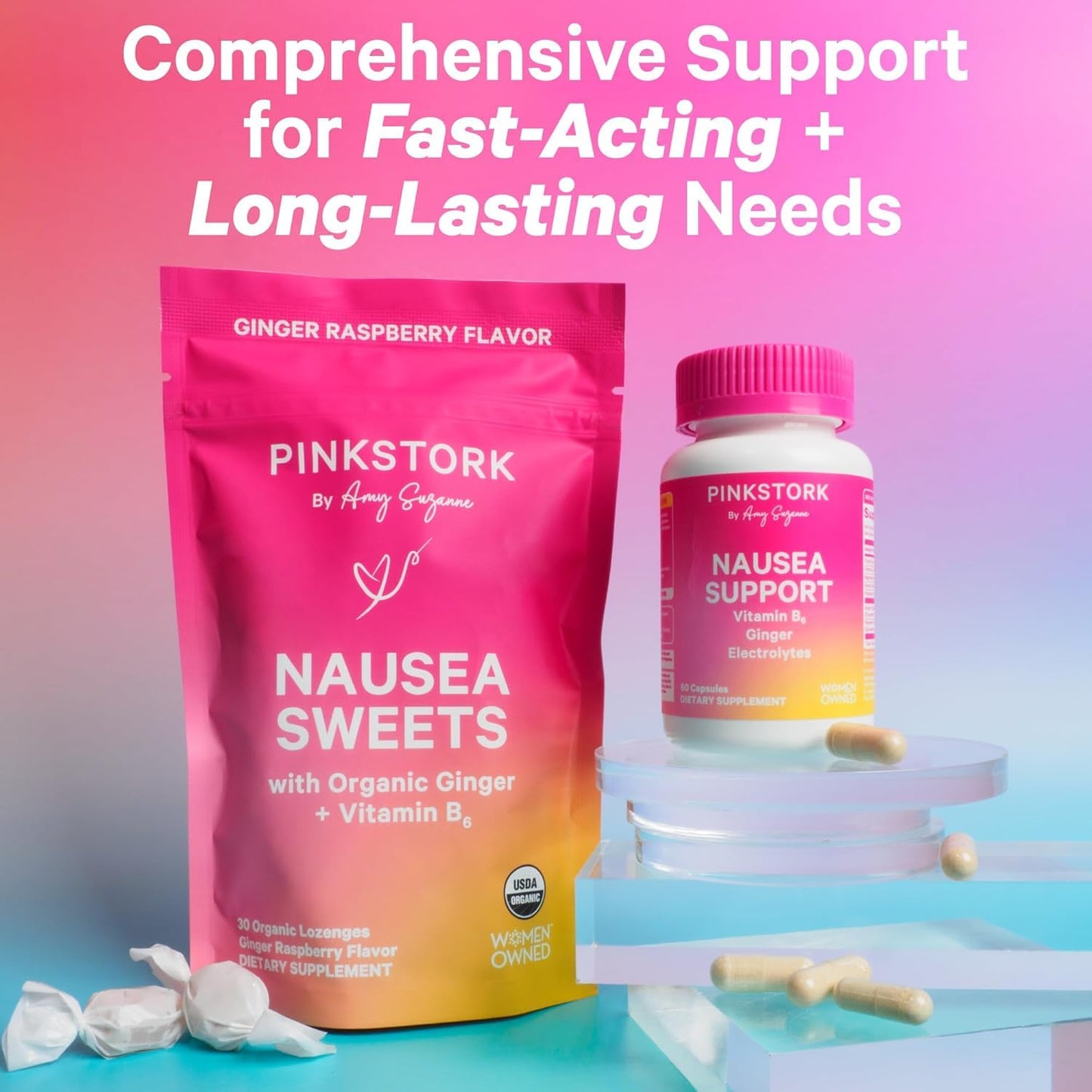 Pink Stork Organic Peppermint Sweets for Morning Sickness and Motion Sickness Support, Added Vitamin B6, 1st Trimester Pregnancy Must Haves - 30 Wrapped Peppermint Candies