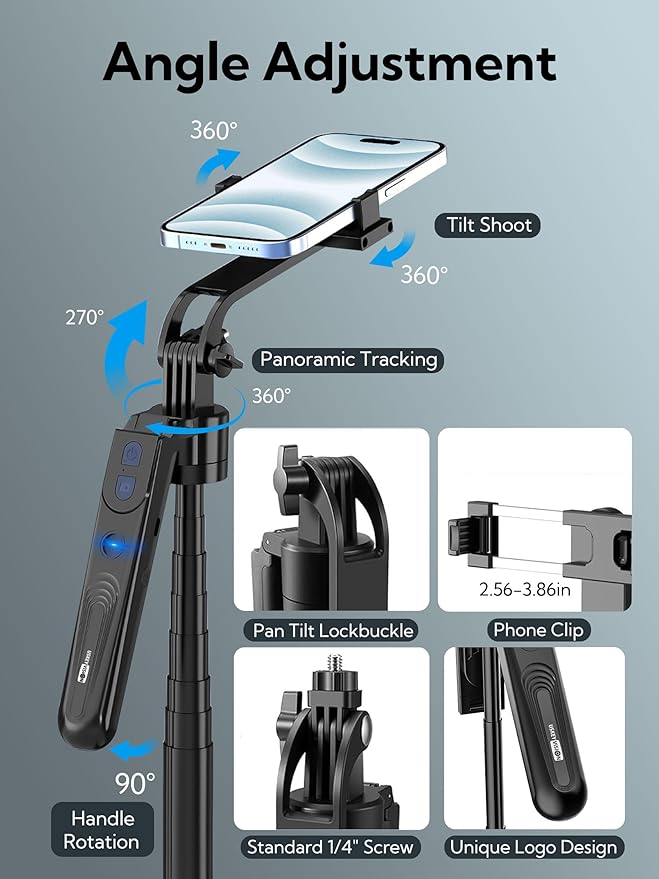Auto Face Tracking Tripod 360 Rotation,Phone Tripod for iPhone w/Fill Light,Selfie Stick for iPhone w/Remote Control,70” Phone Holder Video Recording for Content Creators TikTok(UTK-02)