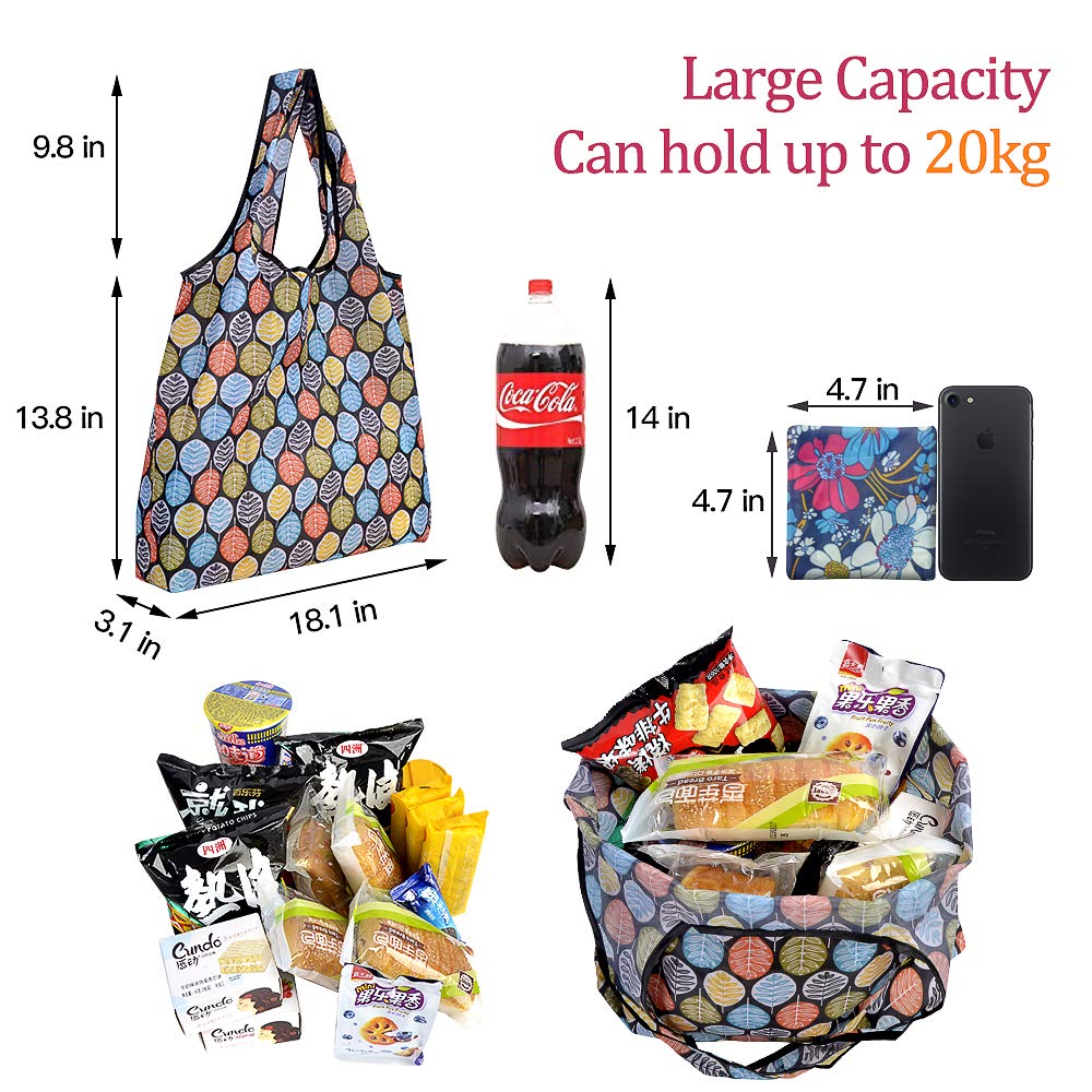 SZUAH 10 Pack Reusable Grocery Shopping Bags, Foldable Shopping Bags Grocery Tote with Attached Pouch,Machine Washable Eco-Friendly.